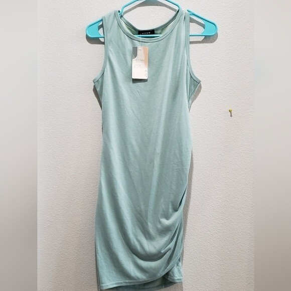 BTFBM light gree, sleeveless t-shirt dress with side rouching size small - Picture 1 of 2